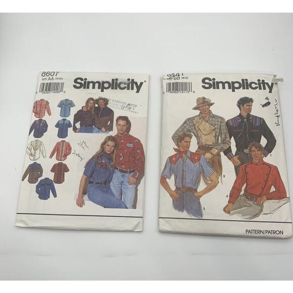Vintage Lot Of 2 Simplicity Western Shirts Sewing Patterns 8441 And 8607 (1993) - Picture 1 of 5